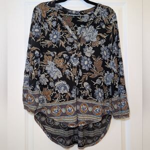 Lucky Brand Bohemian Cottagecore Floral Long Sleeve Tunic Women's Size Small